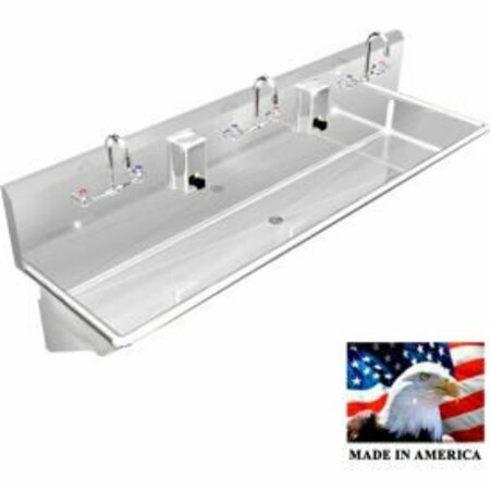 Best Sheet Metal. BSM Inc. Stainless Steel Sink, 3 Station w/Manual Faucets, Wall Brackets 60"L X 20"W X 8"D 032M60208B